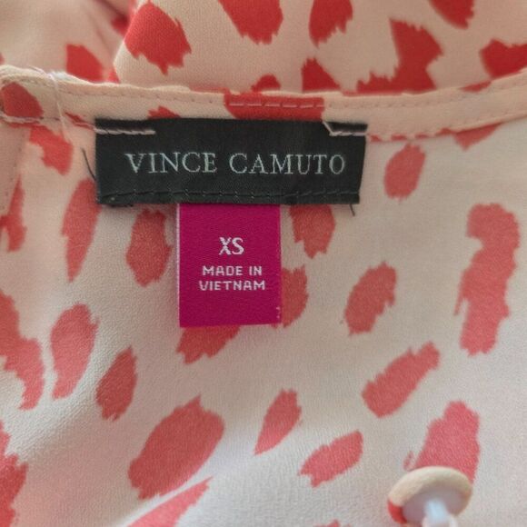 VINCE CAMUTO Animal Print Puff Sleeve Tangerine Blouse Sash Tie Womens Sz XS - Picture 9 of 11